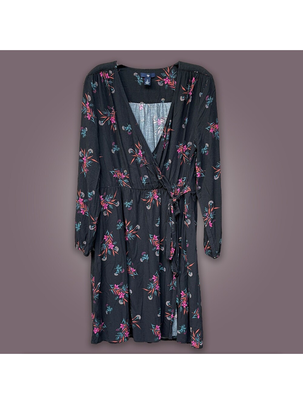 Gap Black Floral Wrap Dress
